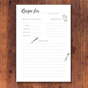 Recipe Card Template | Printable Recipe Page in PDF | Recipe Template