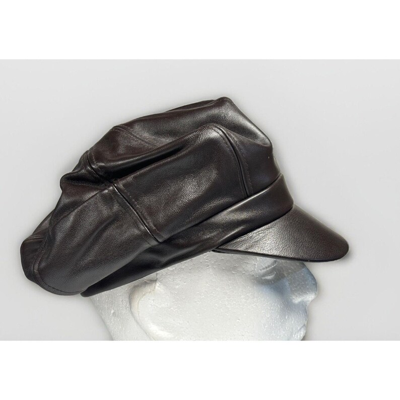KANGOL Leather Spitfire Cap Blue label Brown Hat XS/Small NEW old stock image 5