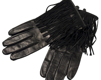 Fownes Leather Fringe Gloves  Western Cowgirl Trimmed   Size 9 NEW