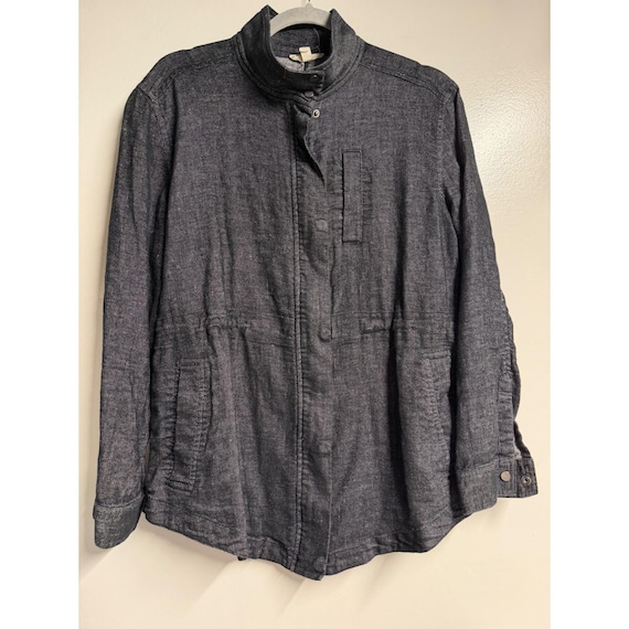 Eileen Fisher, Eileen Fisher Medium Field Jacket Cotton Linen twill Dark Wash Mock Neck