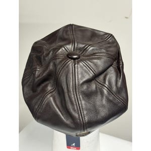 KANGOL Leather Spitfire Cap Blue label Brown Hat XS/Small NEW old stock image 3