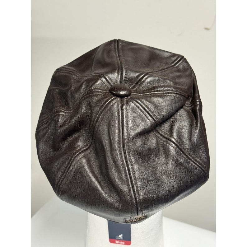 KANGOL Leather Spitfire Cap Blue label Brown Hat XS/Small NEW old stock image 3