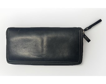 Coach Soho Buckle Zip Around Wallet Black Leather Purple Interior