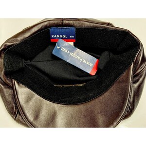 KANGOL Leather Spitfire Cap Blue label Brown Hat XS/Small NEW old stock image 7
