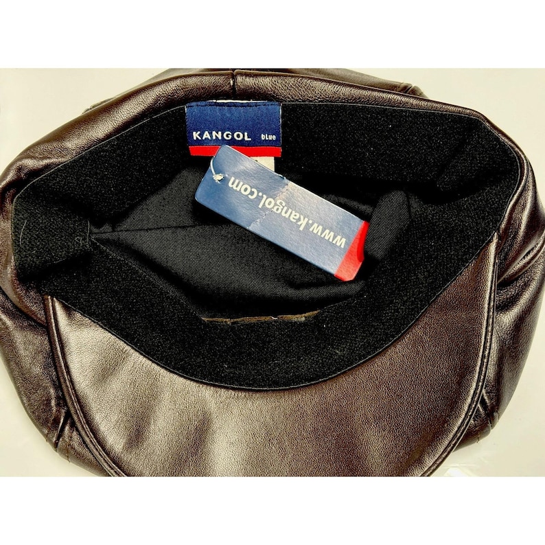 KANGOL Leather Spitfire Cap Blue label Brown Hat XS/Small NEW old stock image 7