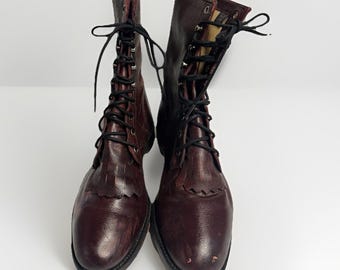Botas Justin para mujer, talla 8.5 B, color burdeos, de cuero, con cordones, estilo roper paddock kilt