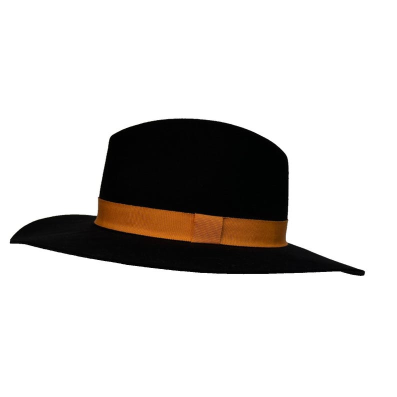 Goorin Bros Schwarz Fedora Filz Hut mit breiter Krempe Tropfen Krone Orange Band Hut Bild 1