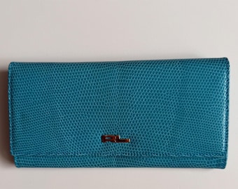 Ralph Lauren Lizard Slim Clutch Turkosblå Plånbok 3227822 NY 1990-tal