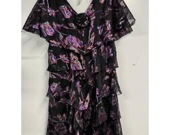 Patra Lamé Volangklänning Med Flerskiktad Tryck Medium 1980-tals Metallisk Blommig Alya