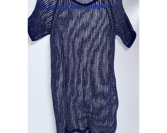 Vintage 60s Knit Shirt Fishnet Tee Cotton Blue USA Made mesh S/M