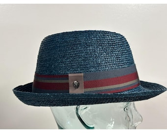 Helen Kaminski Straw Raffia  Fedora Hat Large Teal/Dusk Vohemar Mens