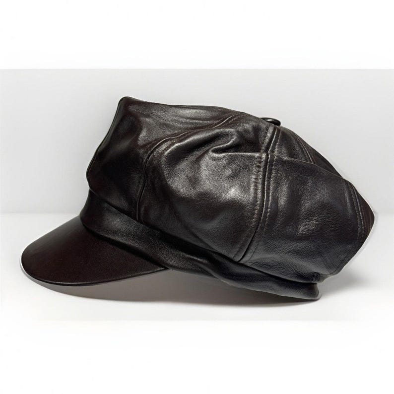KANGOL Leather Spitfire Cap Blue label Brown Hat XS/Small NEW old stock image 2
