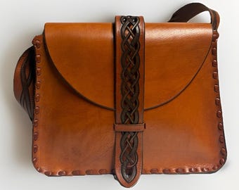 Sac vintage en cuir repoussé, bandoulière celtique, sac à main western bohème hippie