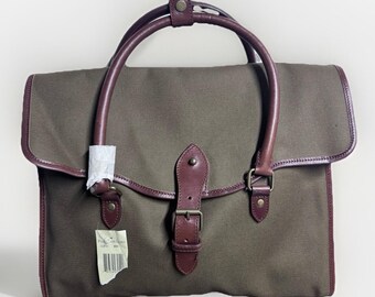Polo Ralph Lauren Army Brown Canvas Leather Briefcase Laptop Bag Double Handle