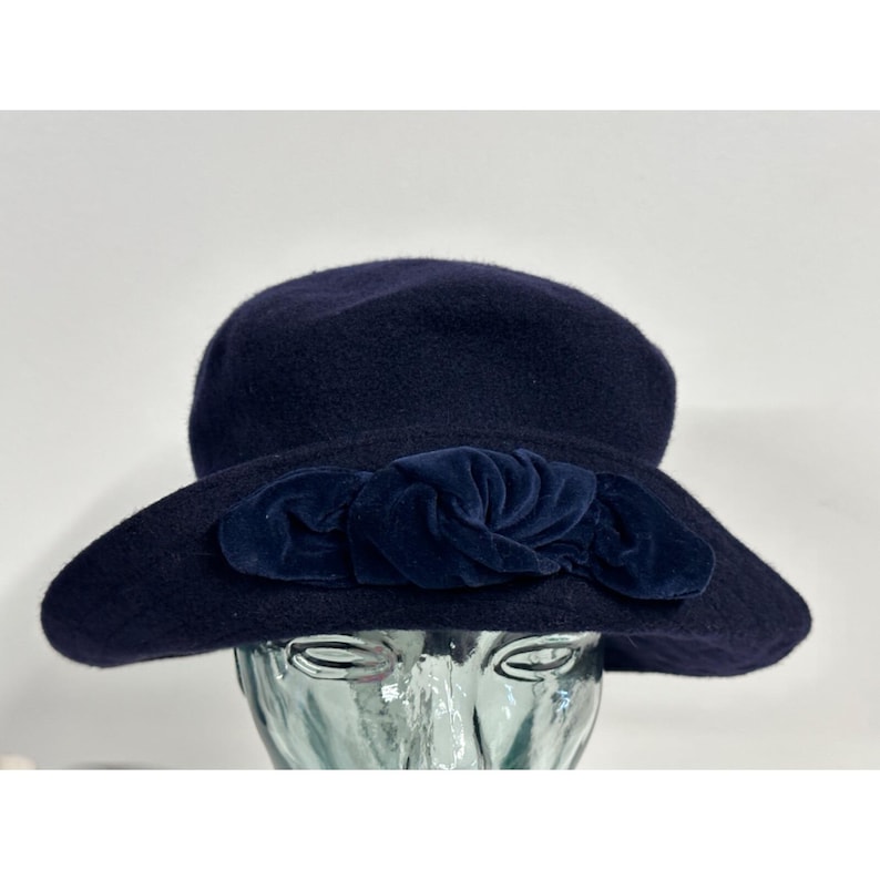 Vintage Kangol Blue Hat Wool Modelaine Bucket Velvet Bow Lahinch Bild 1