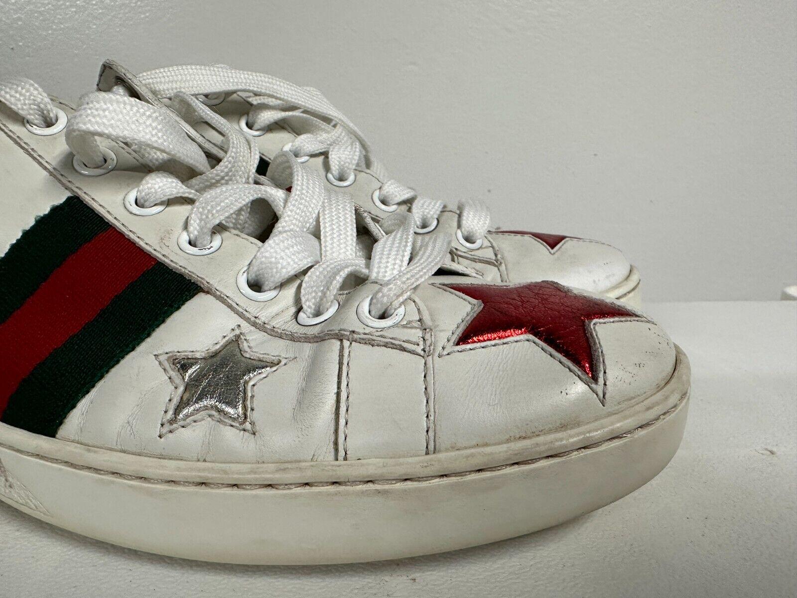 Gucci Ace Star Sneakers White & Metallic Red Green Leather Size