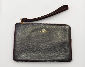 COACH Navy  Wallet Wristlet Textured Leather Logo ZIP Pouch  D1948-F58032