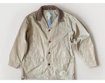 LL Bean Hunting Field Barn Coat  Chore Jacket Flannel Lined Beige Canvas XL