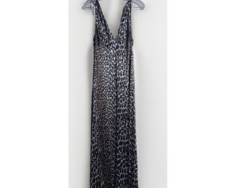 Vanity Fair Silky Nylon Leopard Print Lounging Empire Maxi Gown Slip Dress 36