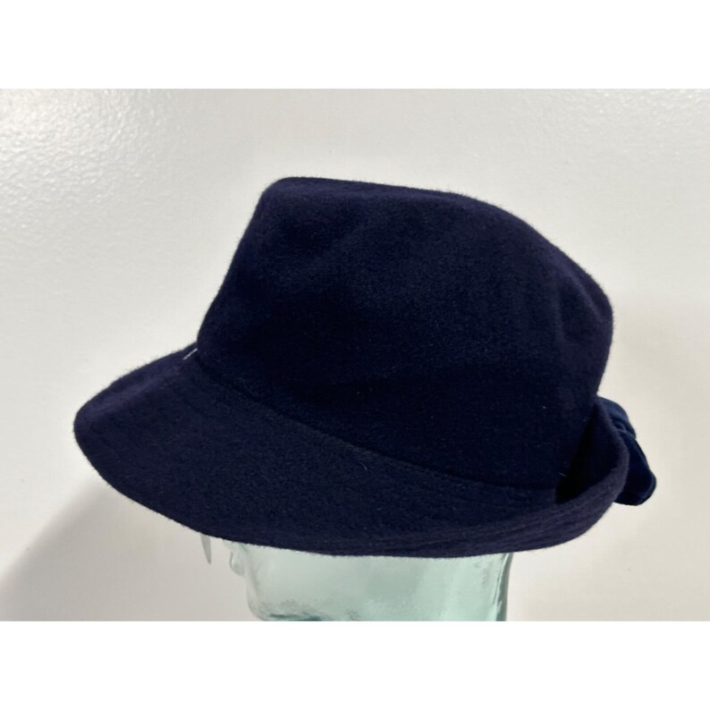 Vintage Kangol Blue Hat Wool Modelaine Bucket Velvet Bow Lahinch Bild 2