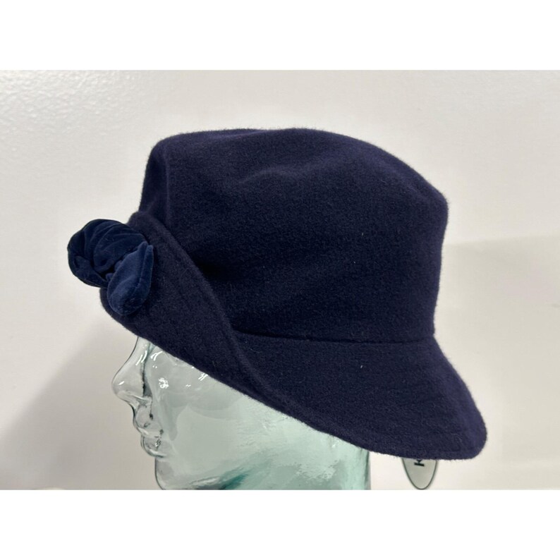 Vintage Kangol Blue Hat Wool Modelaine Bucket Velvet Bow Lahinch Bild 5