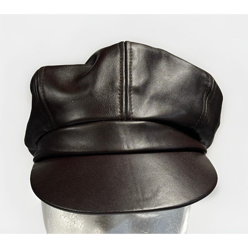 KANGOL Leather Spitfire Cap Blue label Brown Hat XS/Small NEW old stock image 6