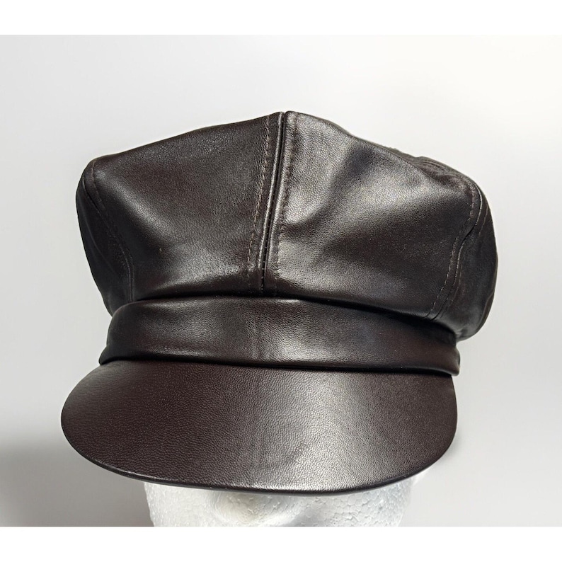 KANGOL Leather Spitfire Cap Blue label Brown Hat XS/Small NEW old stock image 1