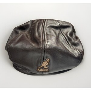 KANGOL Leather Spitfire Cap Blue label Brown Hat XS/Small NEW old stock image 4