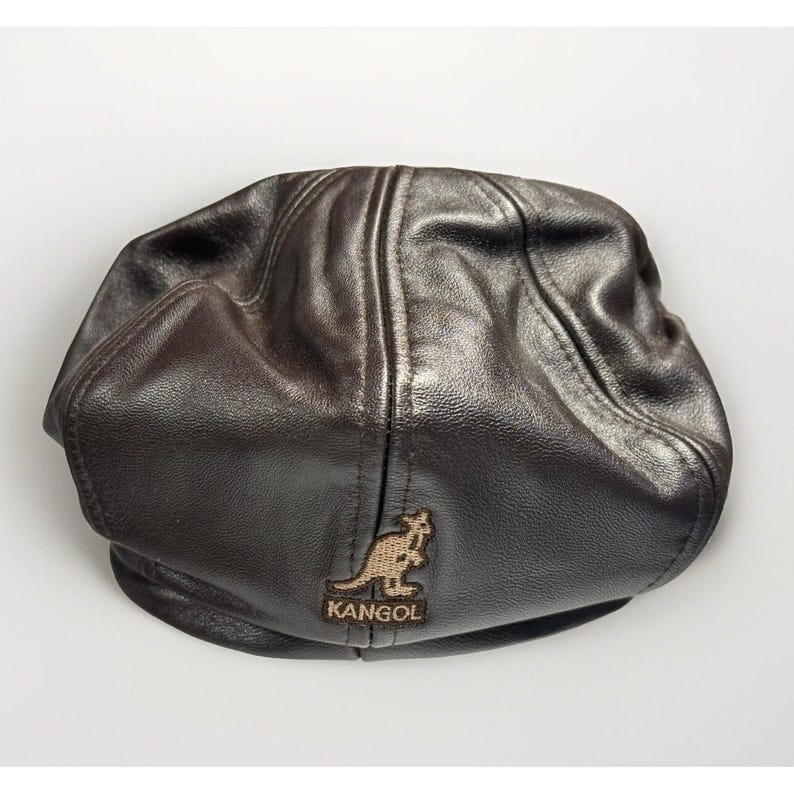 KANGOL Leather Spitfire Cap Blue label Brown Hat XS/Small NEW old stock image 4