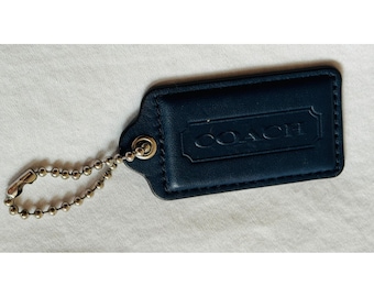 RARO portachiavi/ciondolo per borsa COACH XL da 3" in pelle liscia blu con finitura nichel