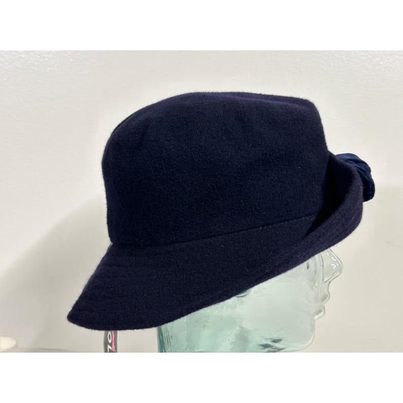 Vintage Kangol Blue Hat Wool Modelaine Bucket Velvet Bow Lahinch Bild 3