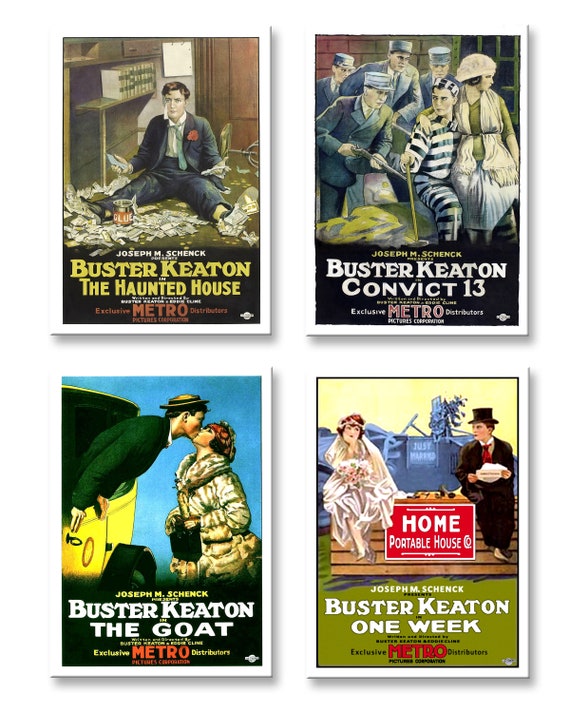 Buster Keaton Set Of 4 Steel Cased Retro Film Poster Fridge Etsy