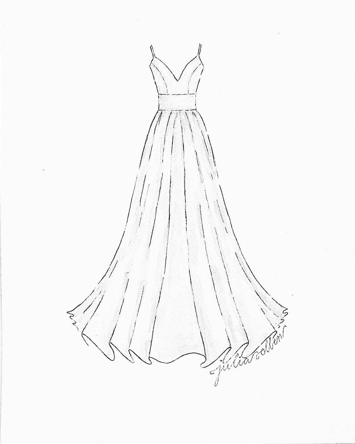 Wedding Dress Sketched in Pencil With Slight Watercolor Wash - Etsy Canada