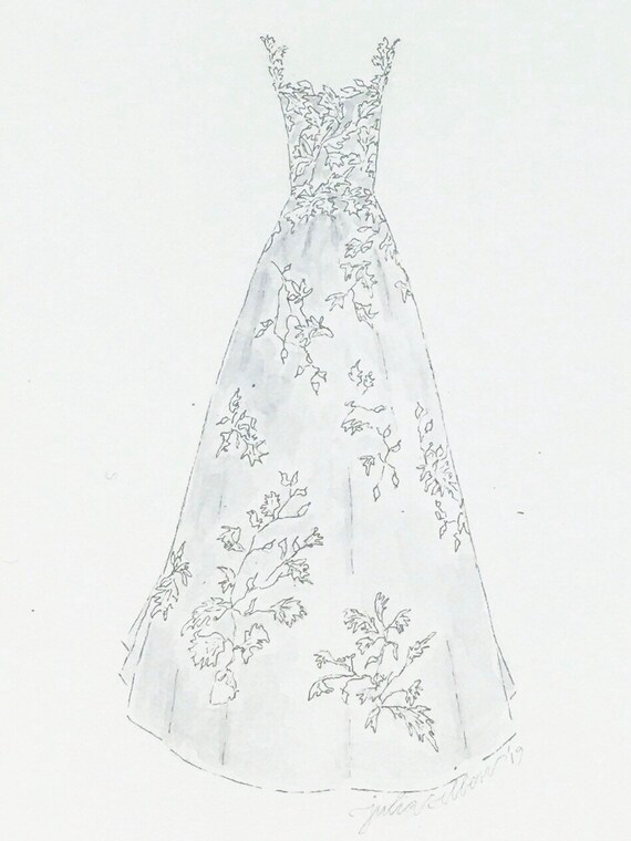 Hochzeitskleid Skizziert In Bleistift Mit Leichten Aquarell Etsy