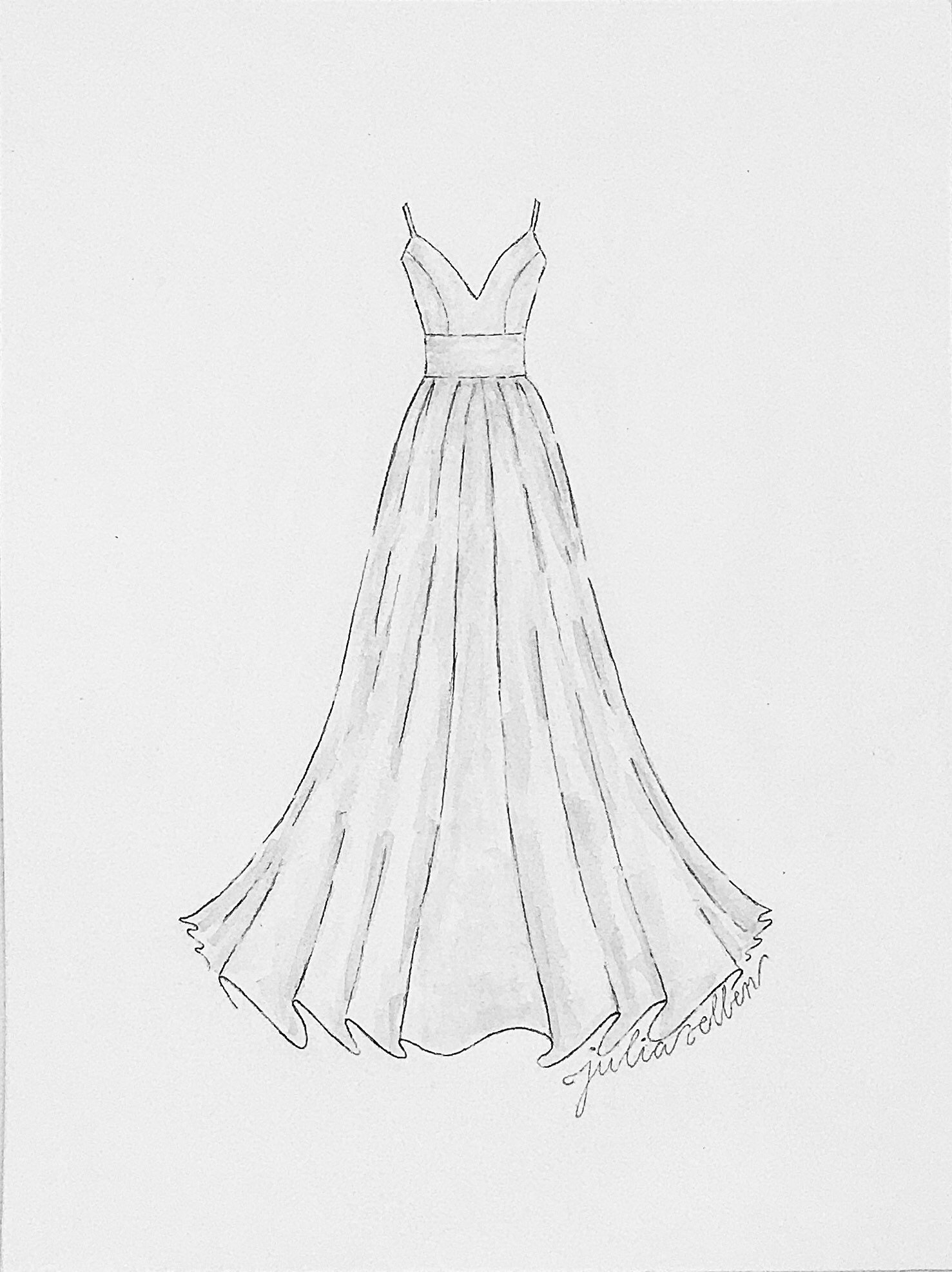 Wedding Dress Sketched in Pencil With Slight Watercolor Wash | Etsy Canada