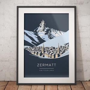 Zermatt Switzerland download print - travel poster / Zermatt wall art print / Ski home decor / Travel wall poster / Modern chic travel print