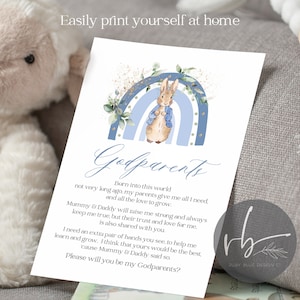 Peter Rabbit Digital JPG/PDF Você será meu cartão de padrinhos, Peter Rabbit Design, Batizado, Batismo, Download Digital Instantâneo, Para Impressão
