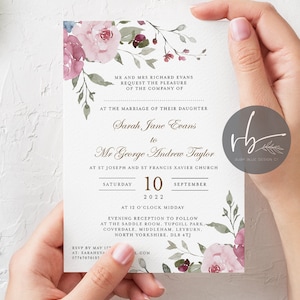 Digital Floral Elegant Personalised Wedding Invitations Wedding Invites Print your own