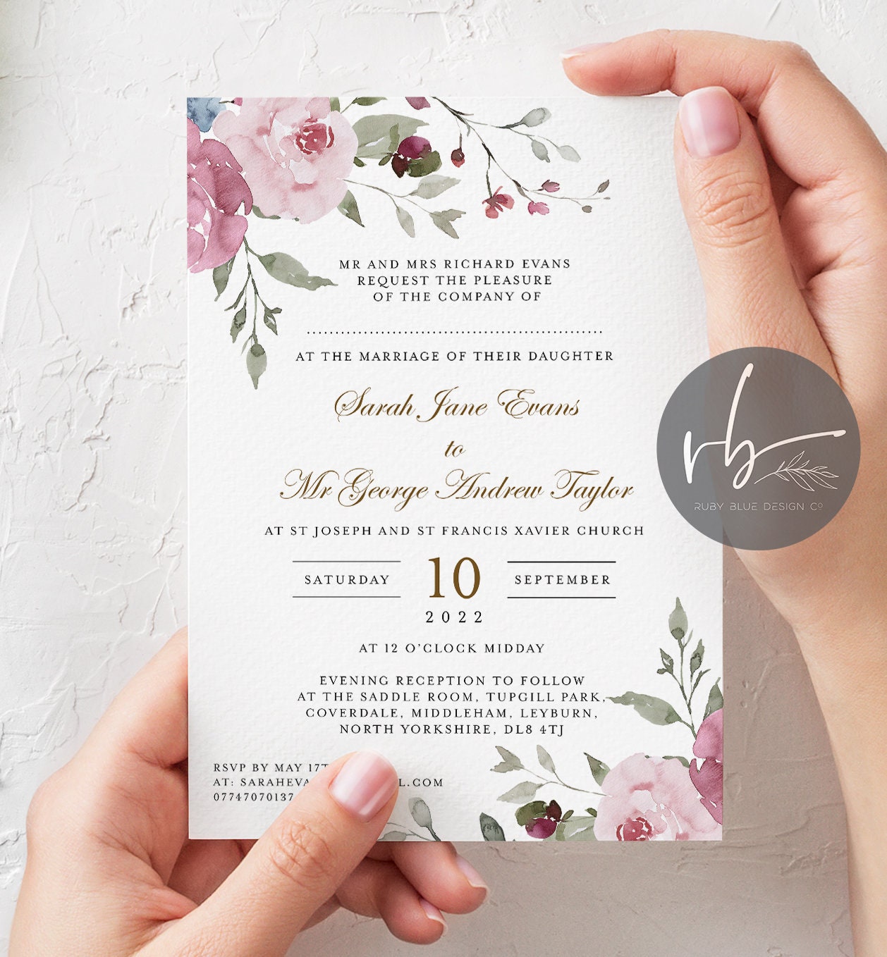 Digital Floral Personalised Wedding Invitations - Etsy Ireland