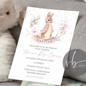 Digital Flopsy Personalised Christening Invitations, Baptism Invitations | Naming Day Invitations |  Peter Rabbit Flopsy, digital download