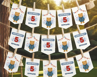 Editable Party Bear Bunting Edit, Download and Print Printable Canva Template London Party Bear Party Decor