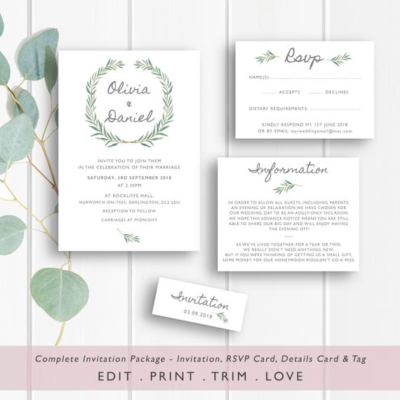 Wedding Invitation Template Printable Wedding Invitation - Etsy