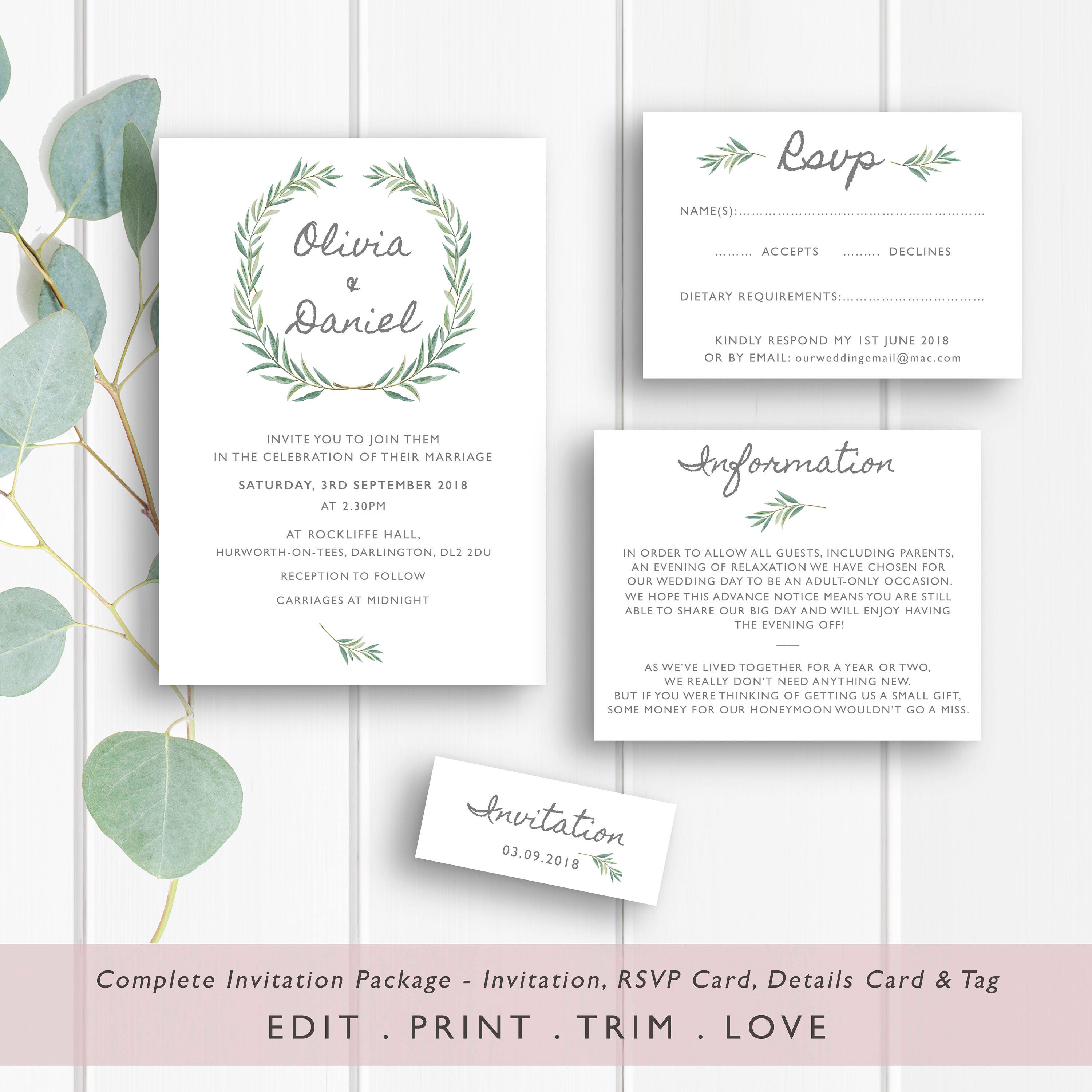 Wedding Invitation Template Printable Wedding Invitation - Etsy UK