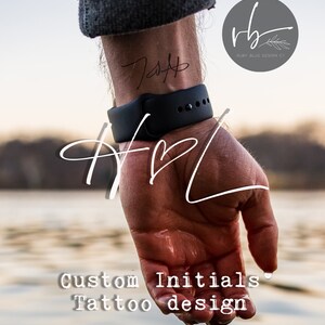 Diseño de tatuaje con iniciales en forma de corazón para hombres y mujeres, caligrafía y nombres