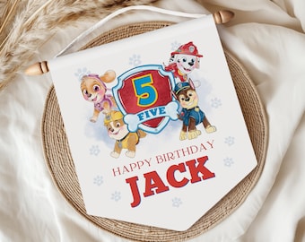Paw Party Personalised Bunting 6 flags 1 metre with jute ribbon
