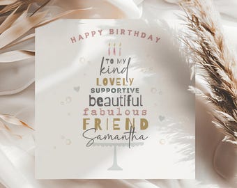 Personalised Birthday Card for Friend, Birthday Card for Best Friend, Kind Supportive Lovely Friend Birthday Card, Friend Birthday Card