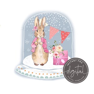 Flopsy rosa Peter Kaninchen Schnee Kugel Geburtstag PNG, Peter Rabbit Design, Karte, Tag, digitaler Download, druckbare, Geburtstag