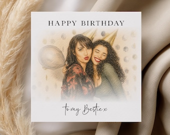 Custom Birthday Card For Him Her - Personalised Portrait Sketch Birthday Cards Gift Husband, Wife, Mum