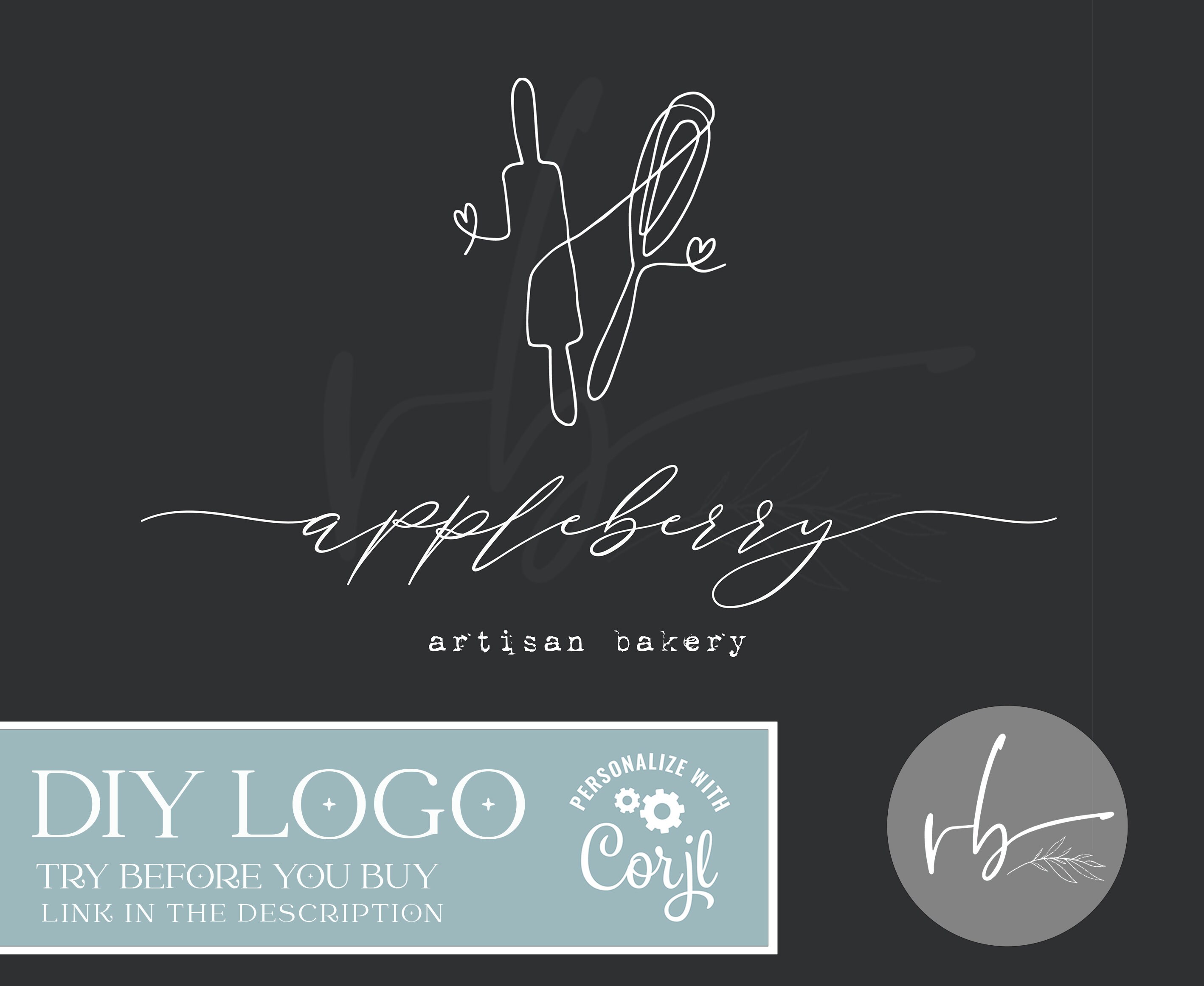 DIY Edit Yourself Bakery Logo Artisan Bread Logo Design Whisk Logo Continous Line Drawing Whisk Business Logo DIY Template Editable Corjl