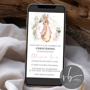 Invito digitale Flopsy Peter Rabbit MODIFICABILE, invito elettronico, battesimo, stampabile, modificabile, modello di invito con download immediato, CANVA